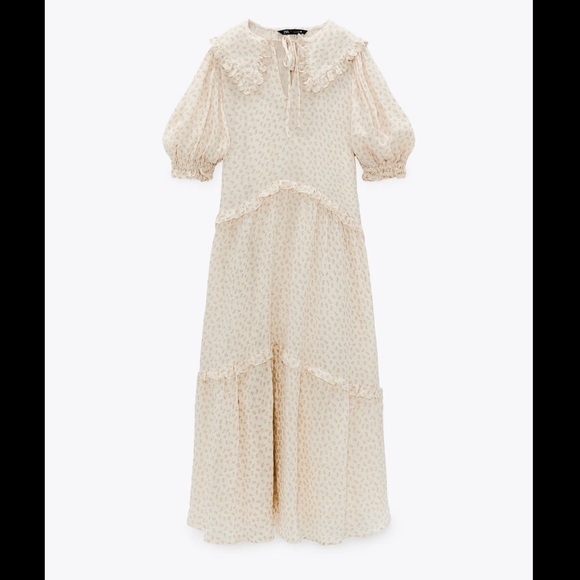 ZARA Floral Printed Muslin Midi Dress Ecru Beige - Picture 11 of 16